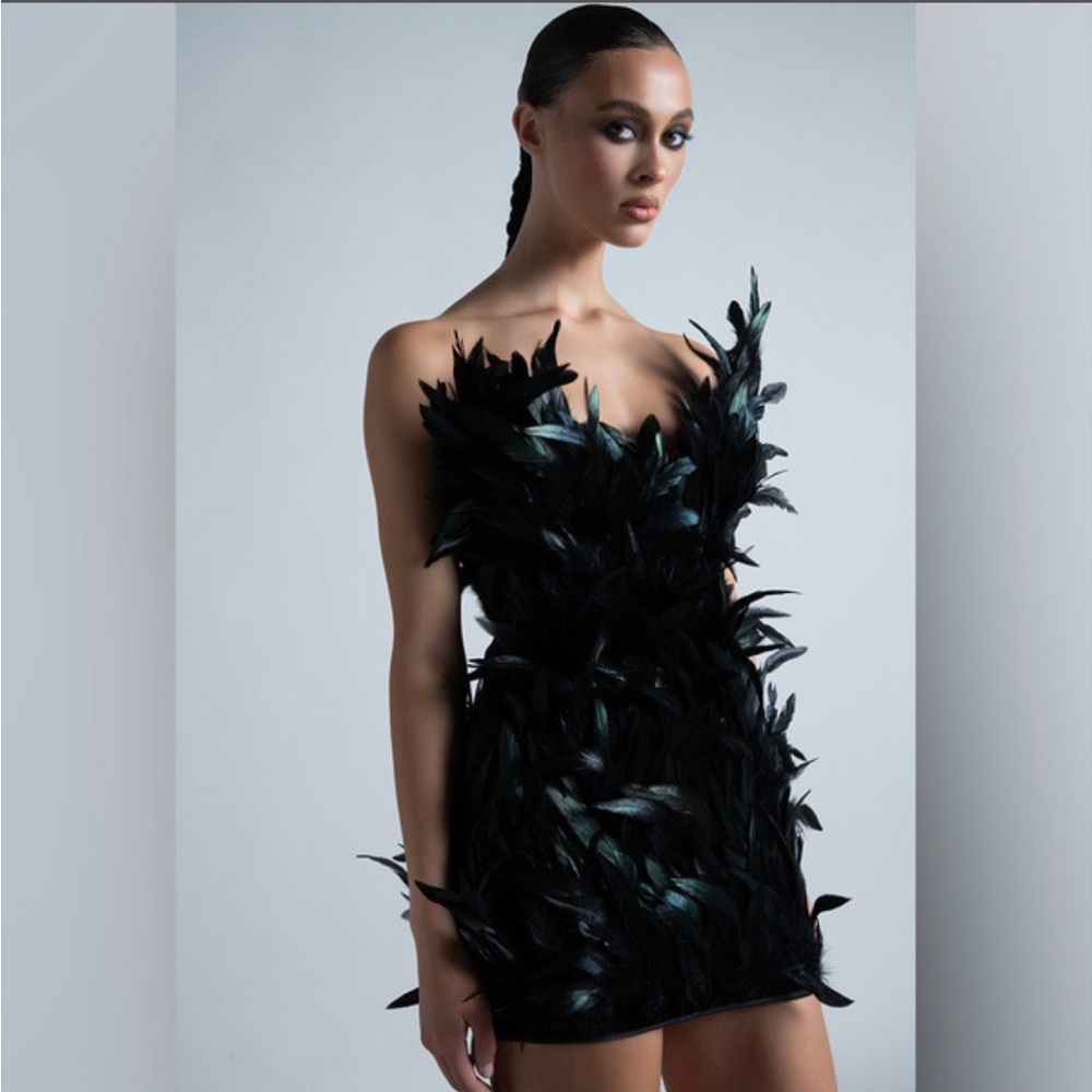 AKIRA Black Strapless Feather Dress